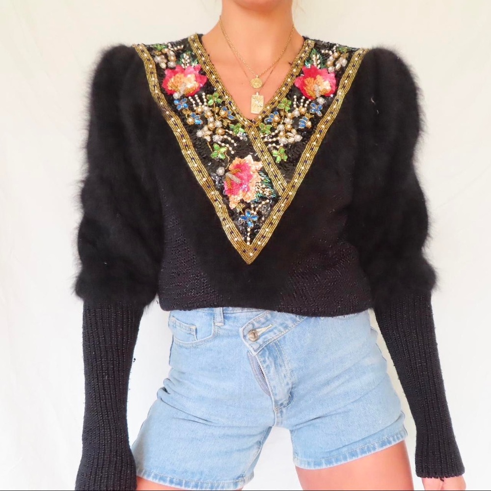 Vintage 80’s Side effects angora beaded winter sweater new years nwt dead stock